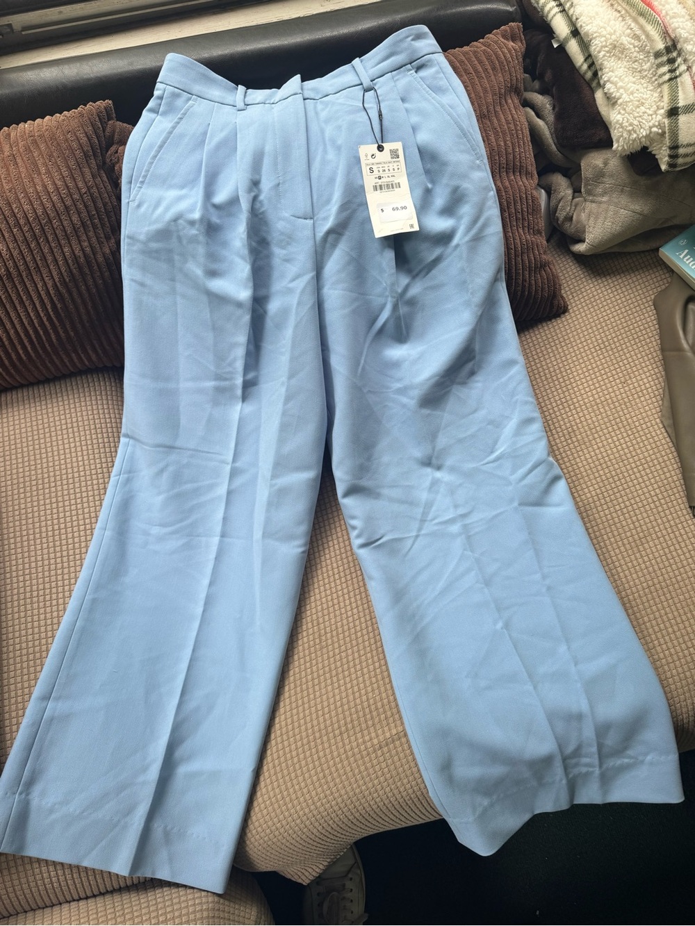 Zara Powder Blue High-Waist Wide Leg Trousers